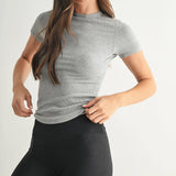 Grey Short-Sleeved Micro-Ribbed Top