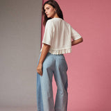 Eyelet Hem Boxy Knit Top