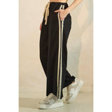 LACE STRIPED ELASTIC WAIST TERRY SWEATPANTS
