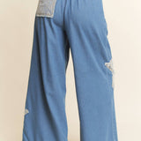 Denim Star Patchwork Elastic Waistband Pants