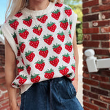 Strawberry Oversized Sleeveless Sweater Knit Top
