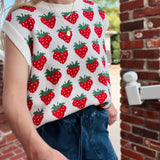 Strawberry Oversized Sleeveless Sweater Knit Top