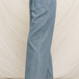 Wide Leg Denim Pants with Elastic Waistband