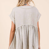 MIXED MEDIA MINERAL WASH BABYDOLL SHORT SLEEVE TOP