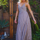 All-over Check Print Smocked Bodice Maxi Dress