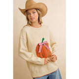 Pumpkin Graphic With Bow Sweater Top