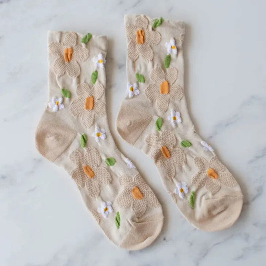Big 3D Daisy Casual Socks  Oatmeal