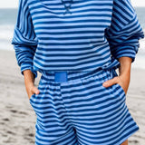 Stripe Long Sleeve Top Two Piece Short Set