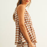 Gingham Sleeveless Elastic Band Waist Top Only