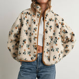 Floral Print Fluffy Fleece Sherpa Jacket