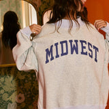 'MIDWEST BABE' Reversible Sweatshirt: Heather Grey