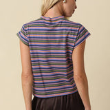 Purple & Olive Lizz Stripe Mock Neck Tee