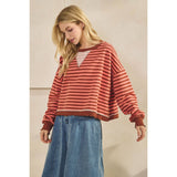Coral Combo Cropped Striped French Terry Top