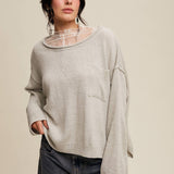 Ash Grey Slouchy Knit Pocket Sweater