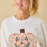 Crewneck Top With Floral Printed Pumpkin Patchwork