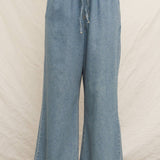 Wide Leg Denim Pants with Elastic Waistband