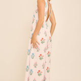 Floral Stripe V-Neck Backless Jumpsuit