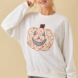 Crewneck Top With Floral Printed Pumpkin Patchwork