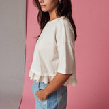 Eyelet Hem Boxy Knit Top