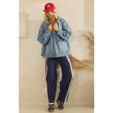 Med Wash Hooded Quarterzip Denim Jacket