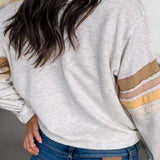 Striped Trim Long Sleeve Loose Fit Sweatshirt