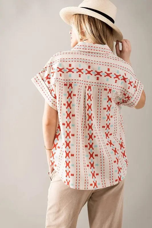 Mixed Stitch Design Folded Short Sleeve