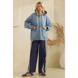 Med Wash Hooded Quarterzip Denim Jacket