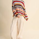 Skyblue Wine Multi-Color Striped Oversized Sweater