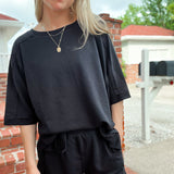 Offset Black French Terry Top