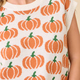 Pumpkin Print Sleevless Sweater Knit Top