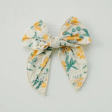 Stitched Embroidered Mustard Floral 5" Linen Bow