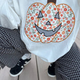 Crewneck Top With Floral Printed Pumpkin Patchwork