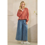 Coral Combo Cropped Striped French Terry Top