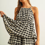 Gingham Sleeveless Elastic Band Waist Top Only