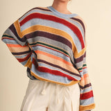 Skyblue Wine Multi-Color Striped Oversized Sweater