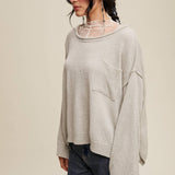 Ash Grey Slouchy Knit Pocket Sweater