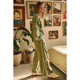 Lace Bow Side Stripe Elastic Waist Wide Leg Pants