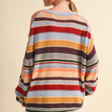 Skyblue Wine Multi-Color Striped Oversized Sweater