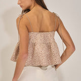 Floral Jacquard Tie Shoulder Flowy Babydoll Tank Top