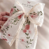 Vintage Pink Rose Embroidered Bow