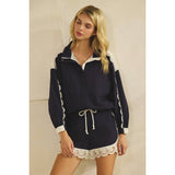 Navy Track Shorts with Lace Detail
