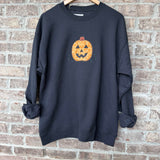 Black Floral Pumpkin Appliqué Crew