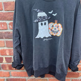 Halloween Patchwork Long Sleeve Crewneck With Mineral Wash