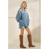 Med Wash Embroidered Denim Jacket