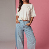 Eyelet Hem Boxy Knit Top