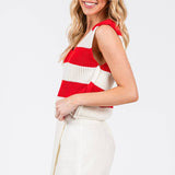 STRIPED V-NECK CROPPED SWEATER VEST TOP: