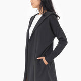 Open Front Longline Black Hoodie Cardiga