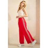 LACE STRIPED ELASTIC WAIST TERRY SWEATPANTS