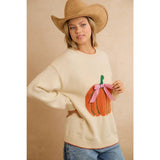 Pumpkin Graphic With Bow Sweater Top