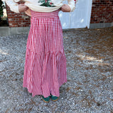 Red Gingham Smocked Bodice Maxi Dress